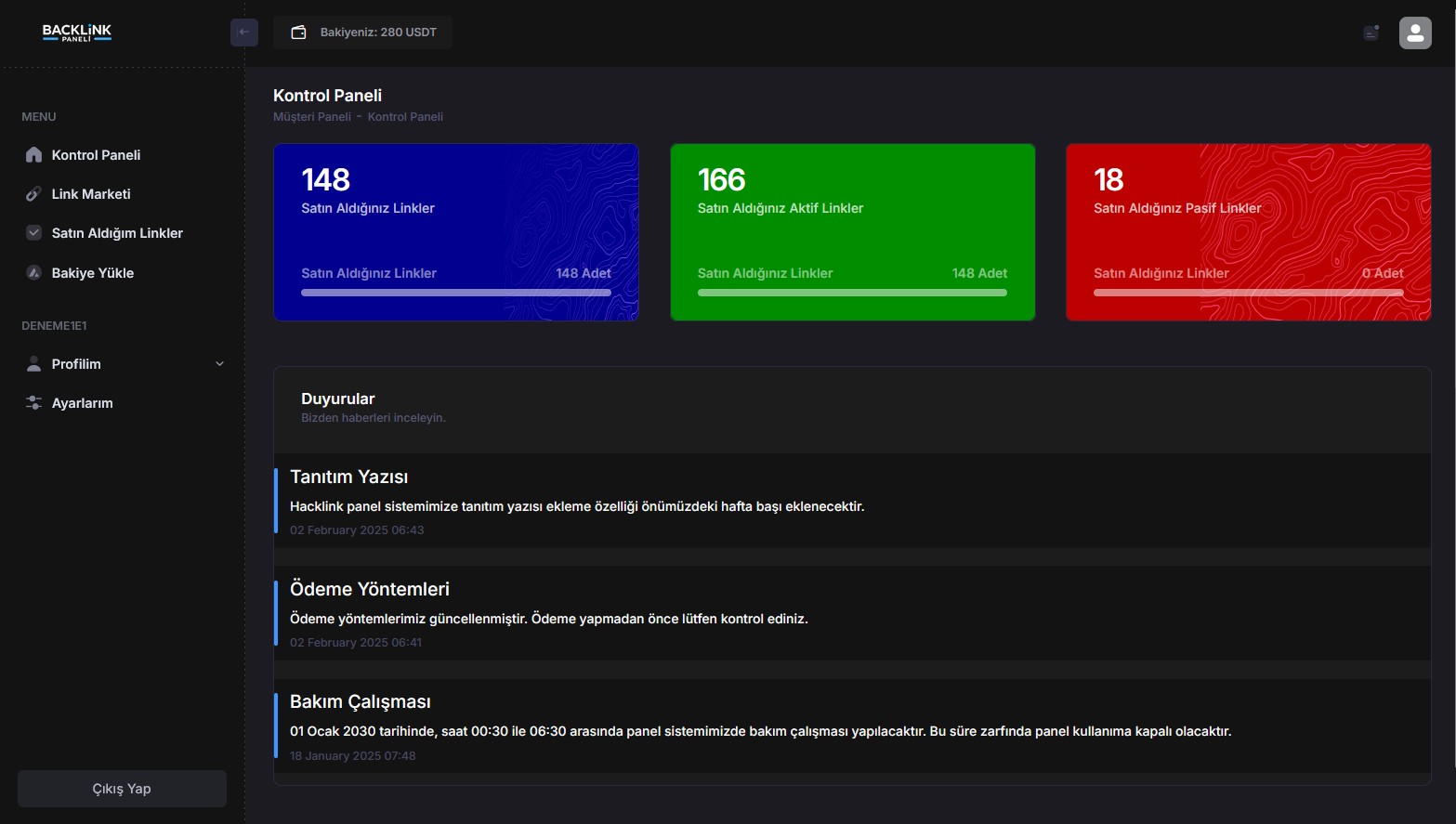 Hacklink Panel Dashboard